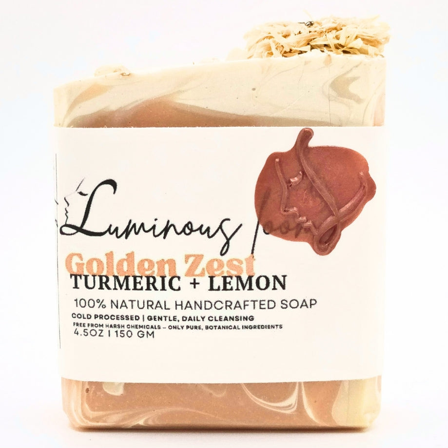 Golden Zest citrus soap bar enriched with mango butter and lemon essential oil for bright, fresh skin.
