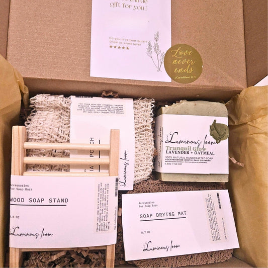 Tranquil Glow Essentials Bundle – Lavender Oatmeal Soap & Skincare Set